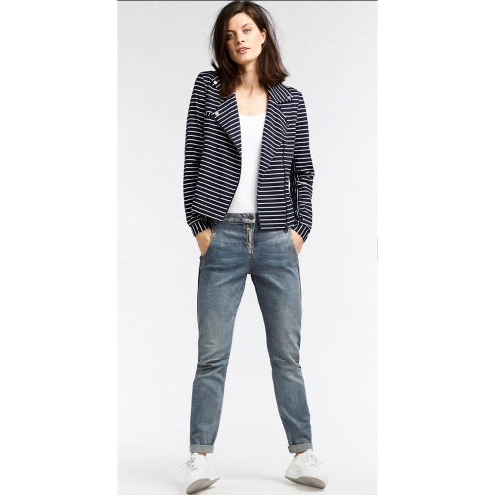 Women's Sandwich Jacket, Size L, Navy & White Stripes